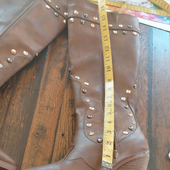 Cato Women's Tan Studded Heeled Boots - Picture 15 of 16